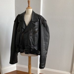 Grace Lether Group Leather Distressed Moto Jacket Size 48